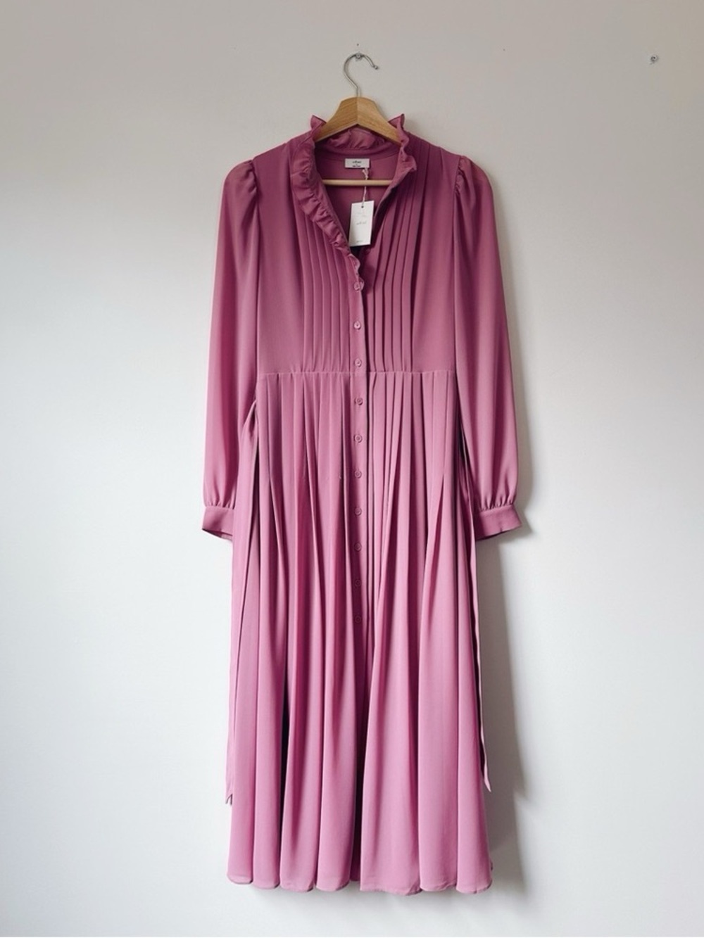 Aritzia Wilfred Salon Chiffon Button-up Maxi Shirt Dress Frozen Berry - Picture 7 of 10